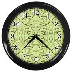 Floral Folk Damask Pattern Fantasy Flowers  Wall Clock (black) by Eskimos