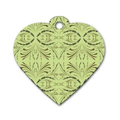 Floral Folk Damask Pattern Fantasy Flowers  Dog Tag Heart (two Sides) by Eskimos