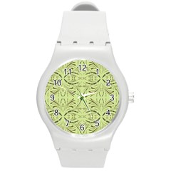 Floral Folk Damask Pattern Fantasy Flowers  Round Plastic Sport Watch (m) by Eskimos