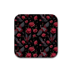 Cranes N Roses Rubber Square Coaster (4 Pack) by HWDesign