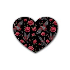 Cranes N Roses Rubber Coaster (heart) by HWDesign