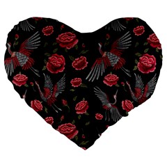 Cranes N Roses Large 19  Premium Heart Shape Cushion by HWDesign