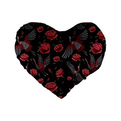 Cranes N Roses Standard 16  Premium Flano Heart Shape Cushion  by HWDesign