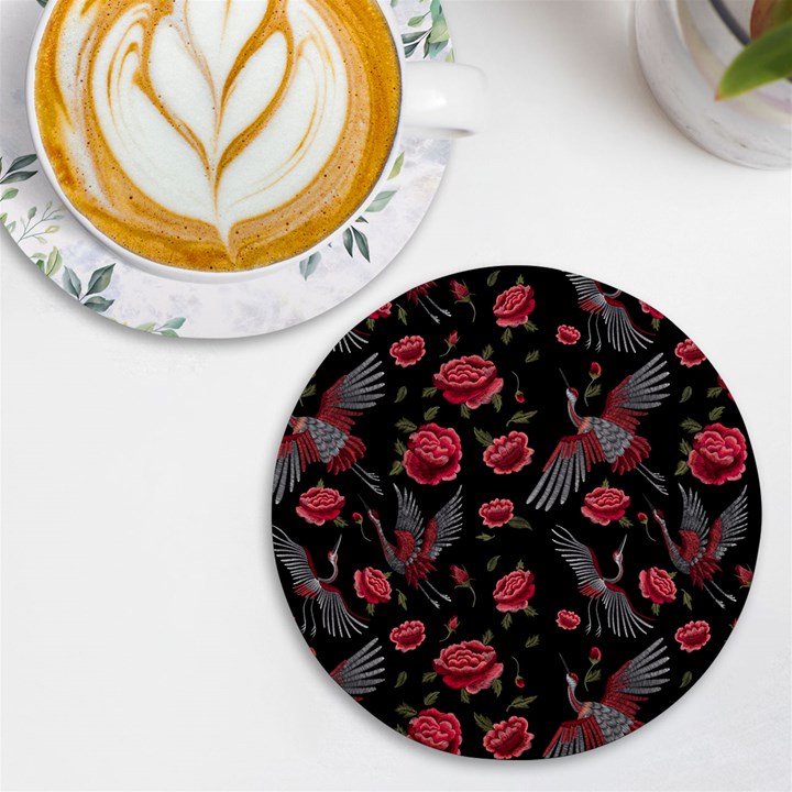 Cranes n Roses UV Print Round Tile Coaster