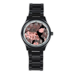 Abstrait Effet Formes Noir/rose Stainless Steel Round Watch by kcreatif