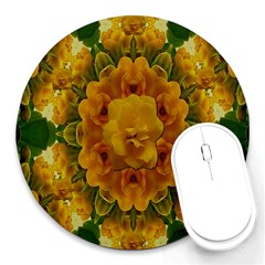 Tropical Spring Rose Flowers In A Good Mood Decorative Round Mousepads by pepitasart