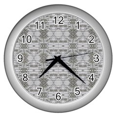 Nature Collage Seamless Pattern Wall Clock (silver)