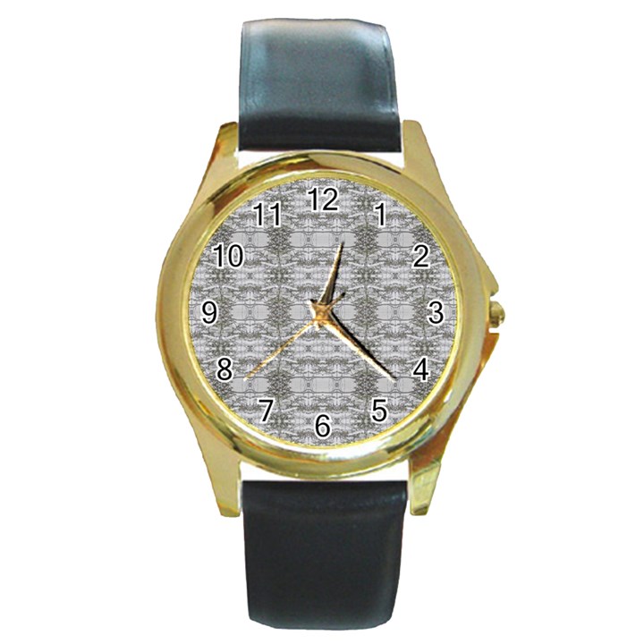 Nature Collage Seamless Pattern Round Gold Metal Watch