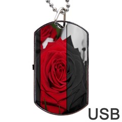 Roses Rouge Fleurs Dog Tag Usb Flash (one Side) by kcreatif