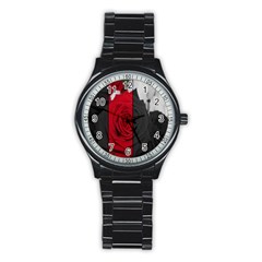 Roses Rouge Fleurs Stainless Steel Round Watch by kcreatif