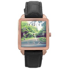 Photo Vue Sur Forêt  Rose Gold Leather Watch  by kcreatif