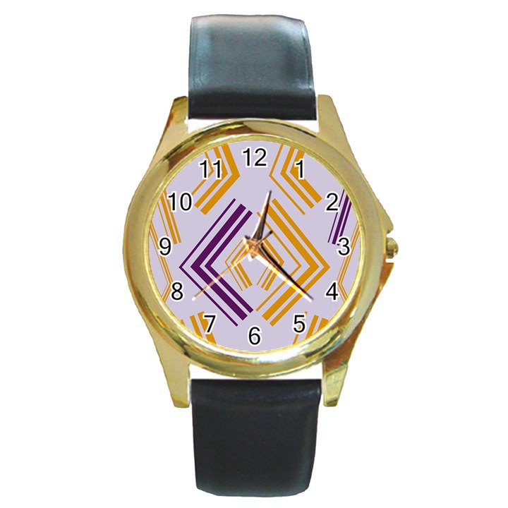 Abstract geometric design    Round Gold Metal Watch