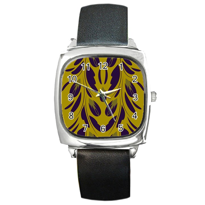 Folk flowers print Floral pattern Ethnic art Square Metal Watch