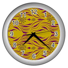  Folk Flowers Print Floral Pattern Ethnic Art Wall Clock (silver)