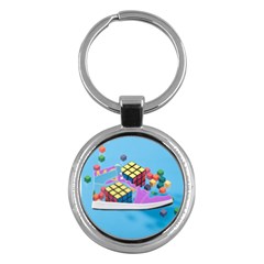 Floating-cubes-on-blue Backgrounderaser 20220422 203144521 Backgrounderaser 20220422 203216276 Key Chain (round) by marthatravis1968