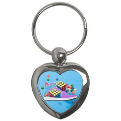 Floating-cubes-on-blue Backgrounderaser 20220422 203144521 Backgrounderaser 20220422 203216276 Key Chain (heart) by marthatravis1968