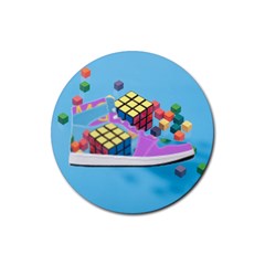 Floating-cubes-on-blue Backgrounderaser 20220422 203144521 Backgrounderaser 20220422 203216276 Rubber Coaster (round) by marthatravis1968