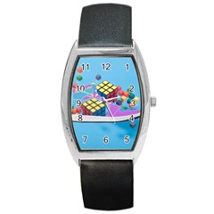 Floating-cubes-on-blue Backgrounderaser 20220422 203144521 Backgrounderaser 20220422 203216276 Barrel Style Metal Watch by marthatravis1968