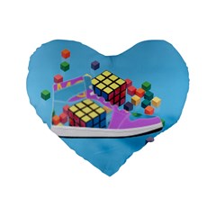 Floating-cubes-on-blue Backgrounderaser 20220422 203144521 Backgrounderaser 20220422 203216276 Standard 16  Premium Heart Shape Cushions by marthatravis1968