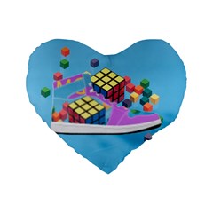 Floating-cubes-on-blue Backgrounderaser 20220422 203144521 Backgrounderaser 20220422 203216276 Standard 16  Premium Flano Heart Shape Cushions by marthatravis1968