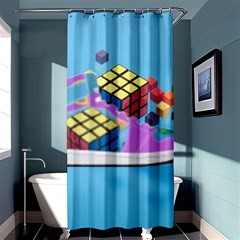 Floating-cubes-on-blue Backgrounderaser 20220422 203144521 Backgrounderaser 20220422 203216276 Shower Curtain 36  X 72  (stall)  by marthatravis1968