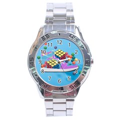 Floating-cubes-on-blue Backgrounderaser 20220422 203144521 Backgrounderaser 20220422 203216276 Stainless Steel Analogue Watch by marthatravis1968