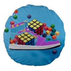 Floating-cubes-on-blue Backgrounderaser 20220422 203144521 Backgrounderaser 20220422 203216276 Large 18  Premium Round Cushions by marthatravis1968