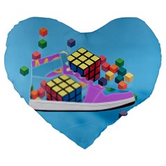 Floating-cubes-on-blue Backgrounderaser 20220422 203144521 Backgrounderaser 20220422 203216276 Large 19  Premium Heart Shape Cushions by marthatravis1968