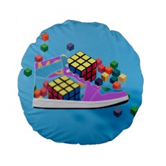 Floating-cubes-on-blue Backgrounderaser 20220422 203144521 Backgrounderaser 20220422 203216276 Standard 15  Premium Flano Round Cushions by marthatravis1968