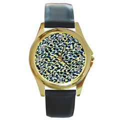 Digital Animal  Print Round Gold Metal Watch by Sparkle