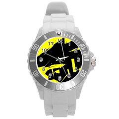 Abstract Pattern Round Plastic Sport Watch (l) by Sparkle