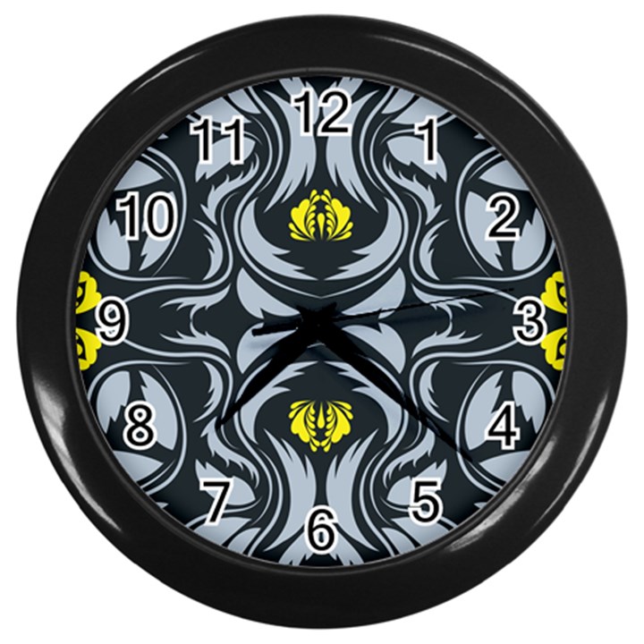 Folk flowers print Floral pattern Ethnic art Wall Clock (Black)