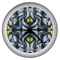 Folk Flowers Print Floral Pattern Ethnic Art Wall Clock (silver) by Eskimos