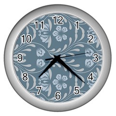 Folk Flowers Print Floral Pattern Ethnic Art Wall Clock (silver) by Eskimos