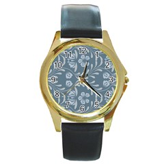 Folk Flowers Print Floral Pattern Ethnic Art Round Gold Metal Watch by Eskimos