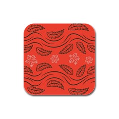 Folk Flowers Print Floral Pattern Ethnic Art Rubber Square Coaster (4 Pack) by Eskimos