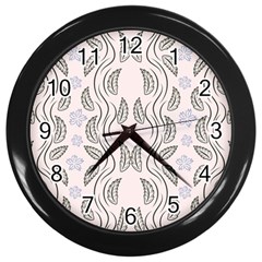 Folk Flowers Print Floral Pattern Ethnic Art Wall Clock (black) by Eskimos