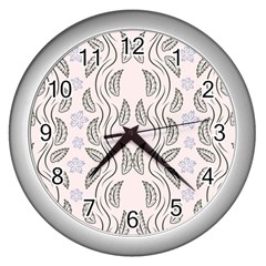 Folk Flowers Print Floral Pattern Ethnic Art Wall Clock (silver) by Eskimos