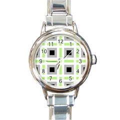 Agender Flag Plaid Round Italian Charm Watch by WetdryvacsLair