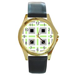 Agender Flag Plaid Round Gold Metal Watch by WetdryvacsLair