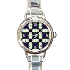 Agender Flag Plaid With Difference Round Italian Charm Watch by WetdryvacsLair