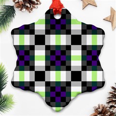 Agender Flag Plaid With Difference Snowflake Ornament (two Sides)