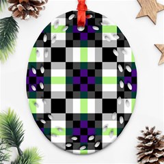 Agender Flag Plaid With Difference Oval Filigree Ornament (two Sides)