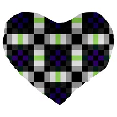 Agender Flag Plaid With Difference Large 19  Premium Heart Shape Cushions by WetdryvacsLair