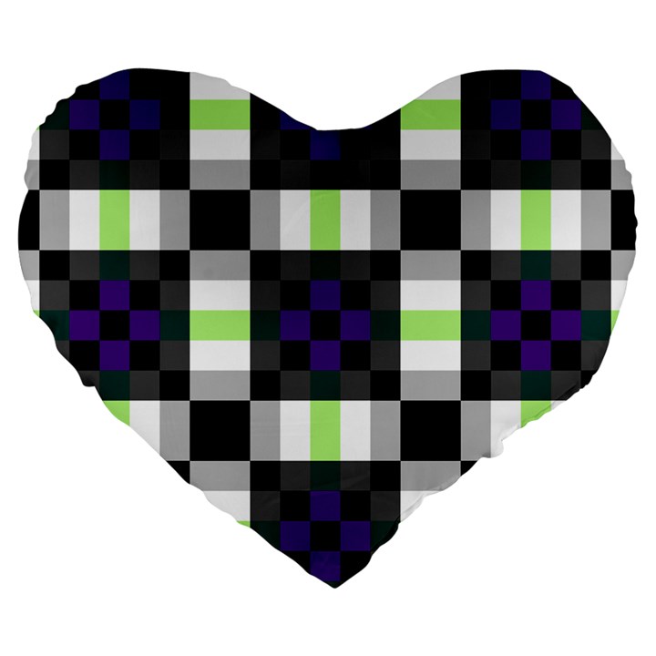 Agender Flag Plaid With Difference Large 19  Premium Heart Shape Cushions