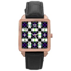 Agender Flag Plaid With Difference Rose Gold Leather Watch  by WetdryvacsLair