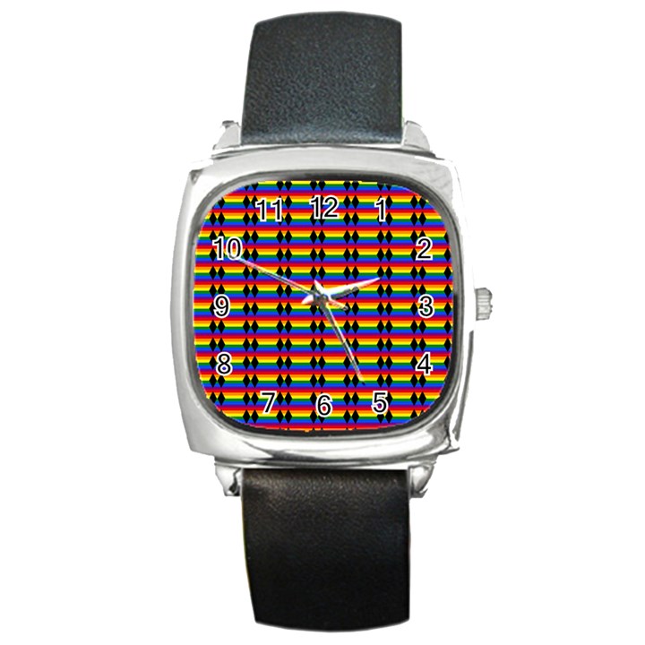 Double Black Diamond Pride Bar Square Metal Watch