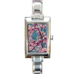 Colorful Floral Leaves Photo Rectangle Italian Charm Watch by dflcprintsclothing