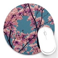 Colorful Floral Leaves Photo Round Mousepads by dflcprintsclothing