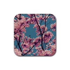 Colorful Floral Leaves Photo Rubber Coaster (square) by dflcprintsclothing